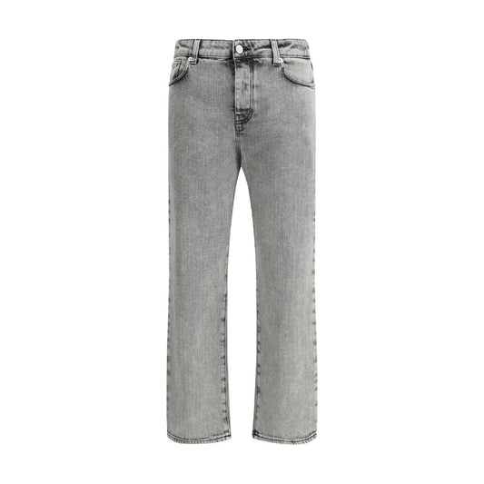 Gray Cotton Straight-Leg Jeans