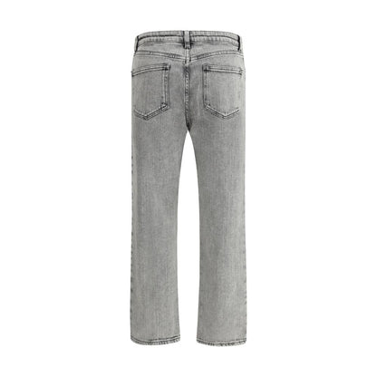 Gray Cotton Straight-Leg Jeans