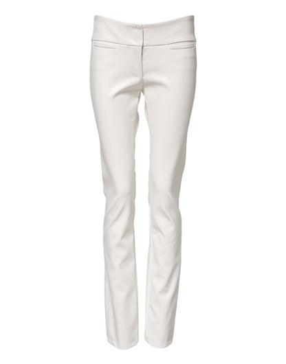 White Polyurethane High Waist Tapered Pants