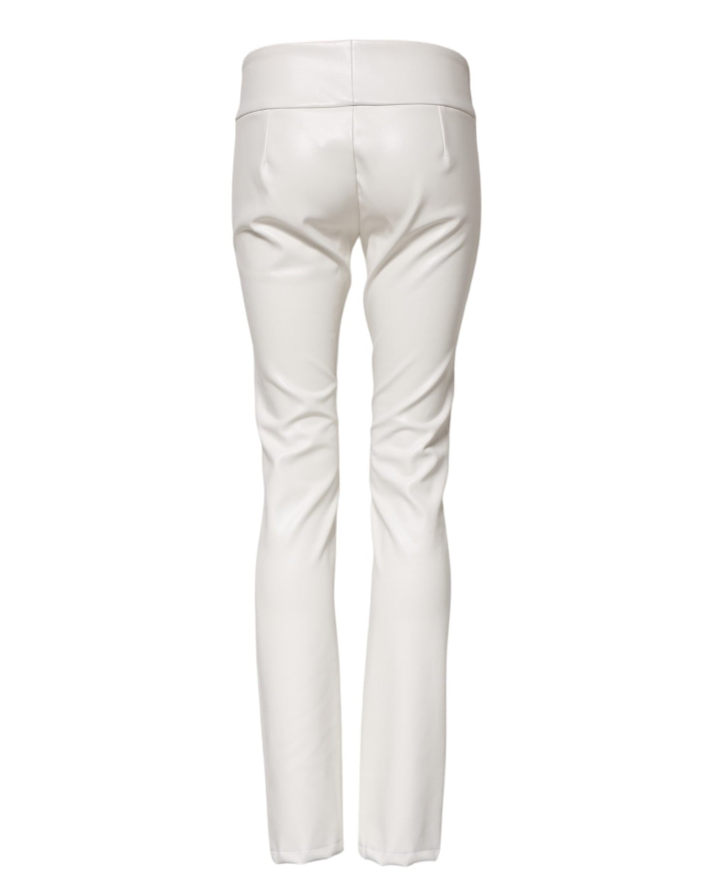 White Polyurethane High Waist Tapered Pants