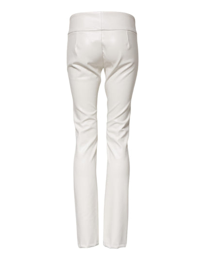 White Polyurethane High Waist Tapered Pants