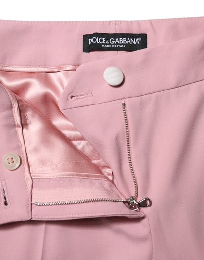 Pink Wool High Waist Tapered Pants