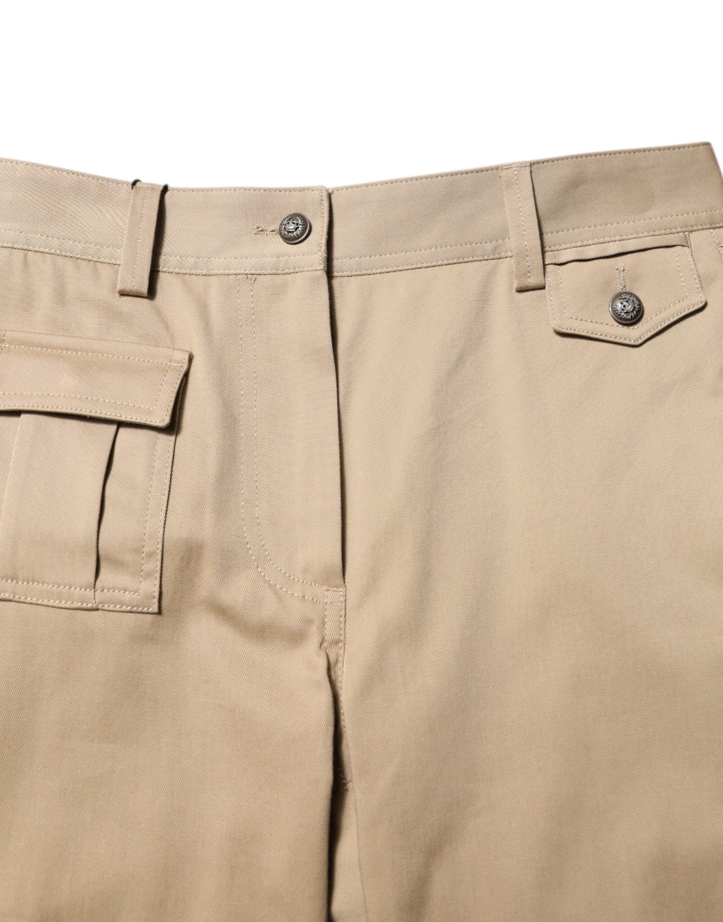 Beige Mid Waist Cargo Tapered Pants