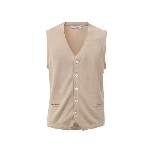 Beige Cotton Sleveless Jacket