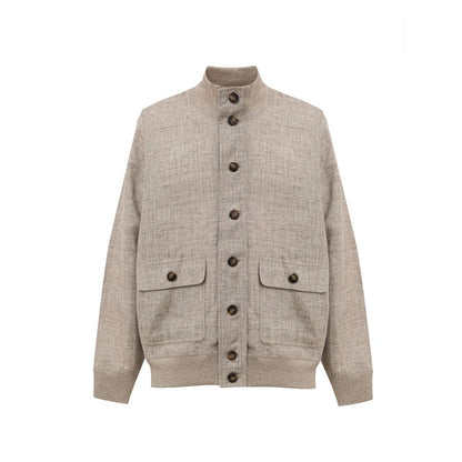 Beige Linen Biker Jacket