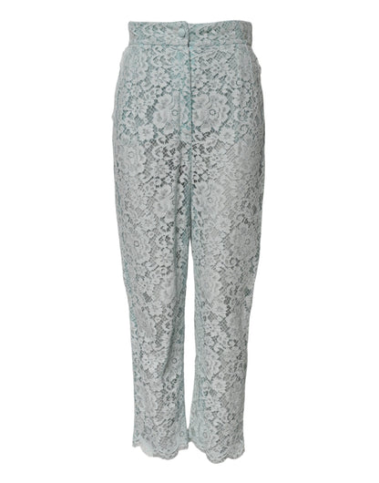 Mint Green Cotton Floral Lace Trousers Pants