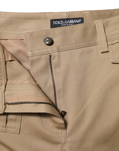 Beige Mid Waist Cargo Tapered Pants