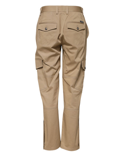 Beige Mid Waist Cargo Tapered Pants