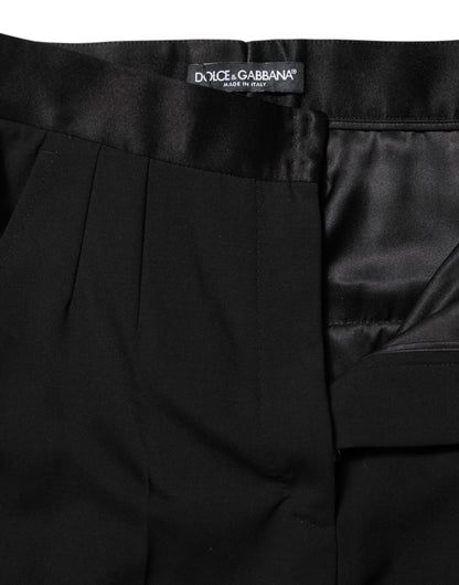 Black Wool Tapered High Waist Pants
