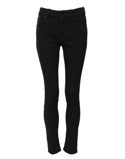 Black Cotton Skinny Mid Waist Denim Jeans