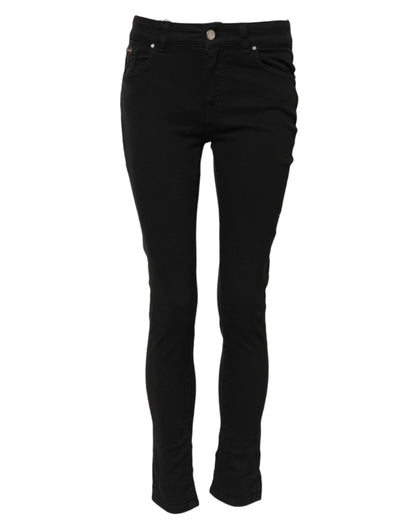 Black Cotton Skinny Mid Waist Denim Jeans