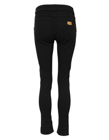 Black Cotton Skinny Mid Waist Denim Jeans
