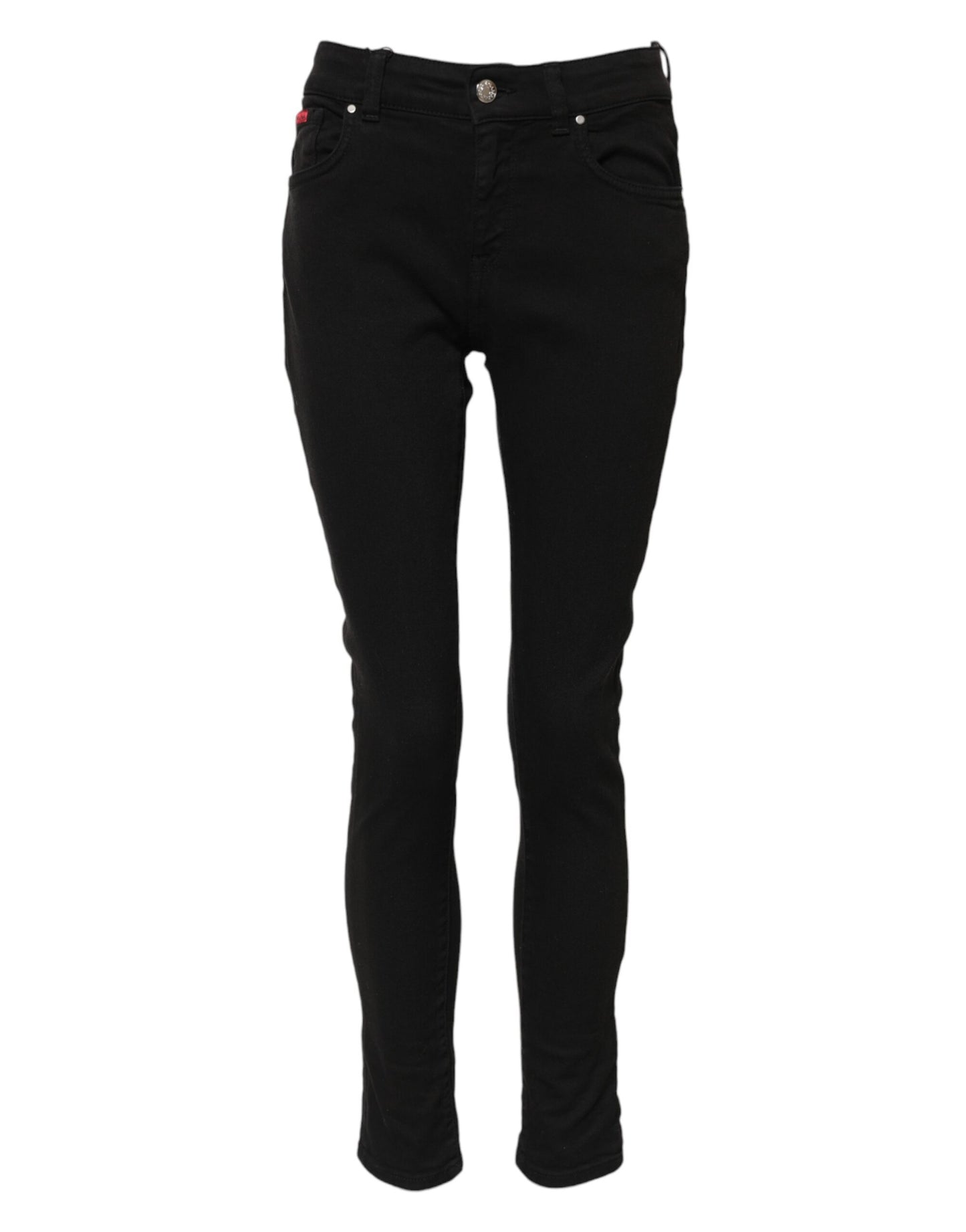 Black Cotton Logo Skinny Mid Waist Denim Jeans