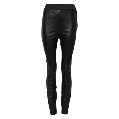 Black Leather Elastic Waist Pants