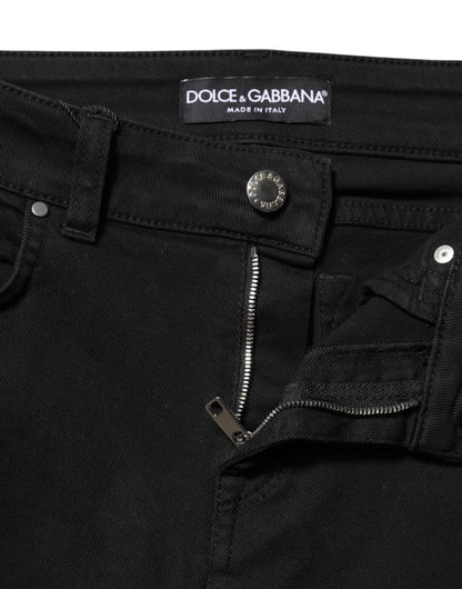 Black Cotton Logo Skinny Mid Waist Denim Jeans