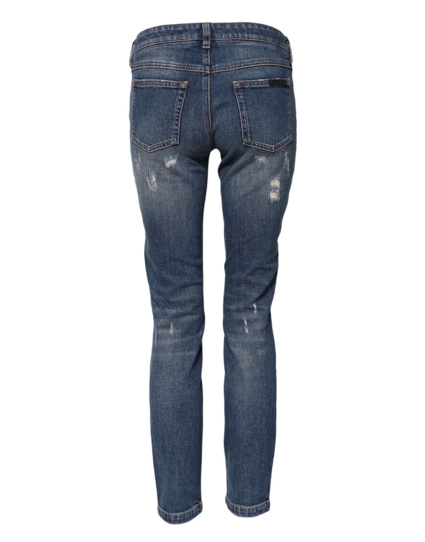 Blue Play Card Embroidery Skinny Denim Jeans