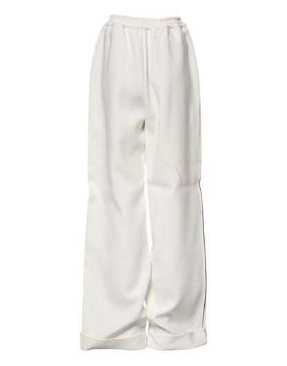 White Viscose Wide Leg Pull On Pants
