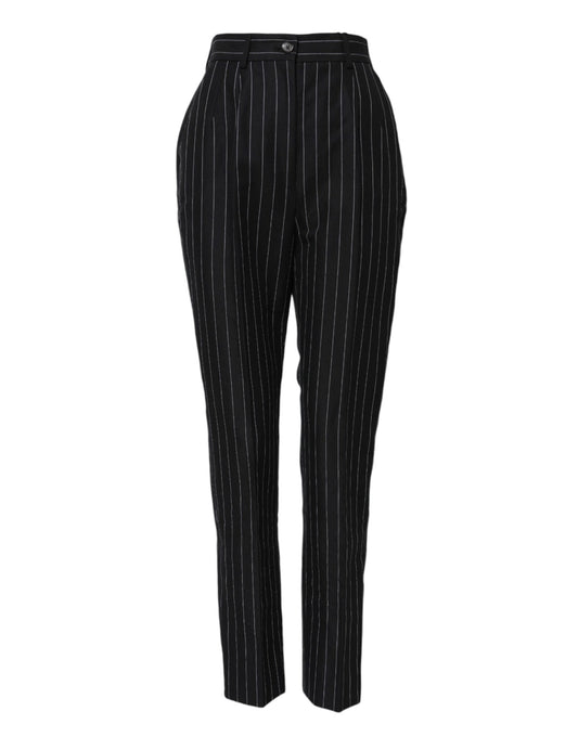 Black Stripes High Waist Tapered Pants