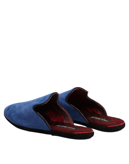 Blue Suede Capra Slides Flat Slipper Shoes