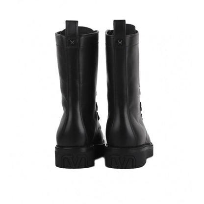 Black Calfskin Lace-Up Boots