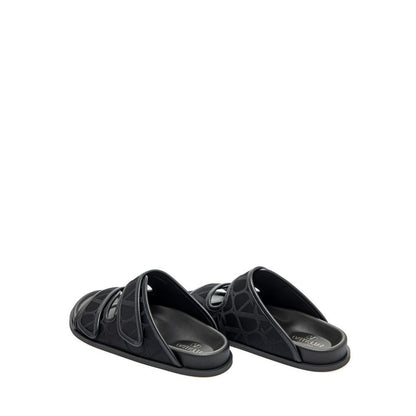 Black Fabric Flat Sandals