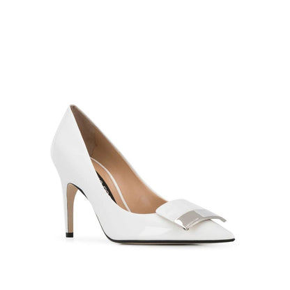 White Calfskin High Heel Pumps