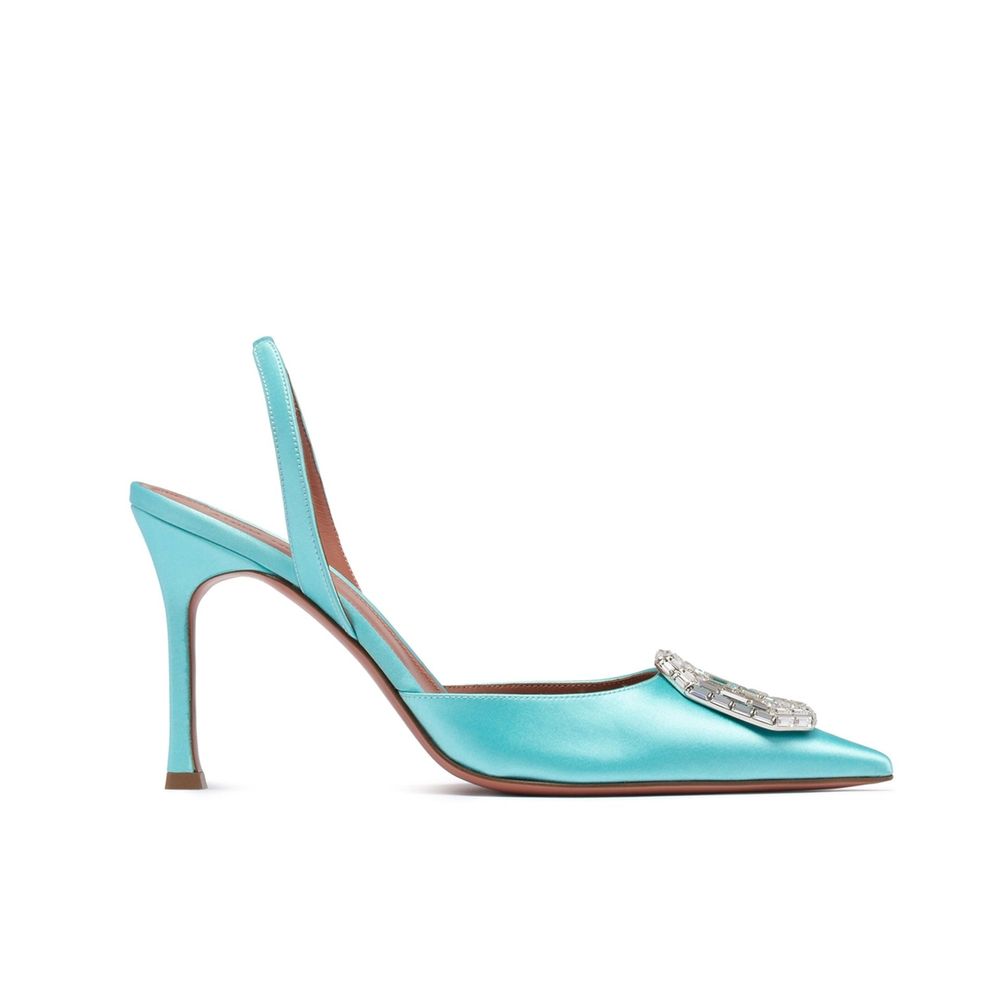 Green Silk High Heel Pumps