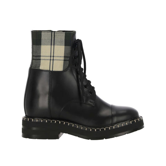 Black Cotton Lace-Up Boots