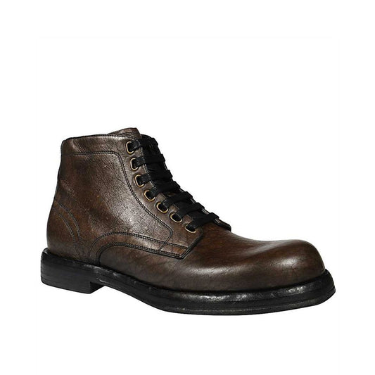Brown Leather Lace-Up Boots