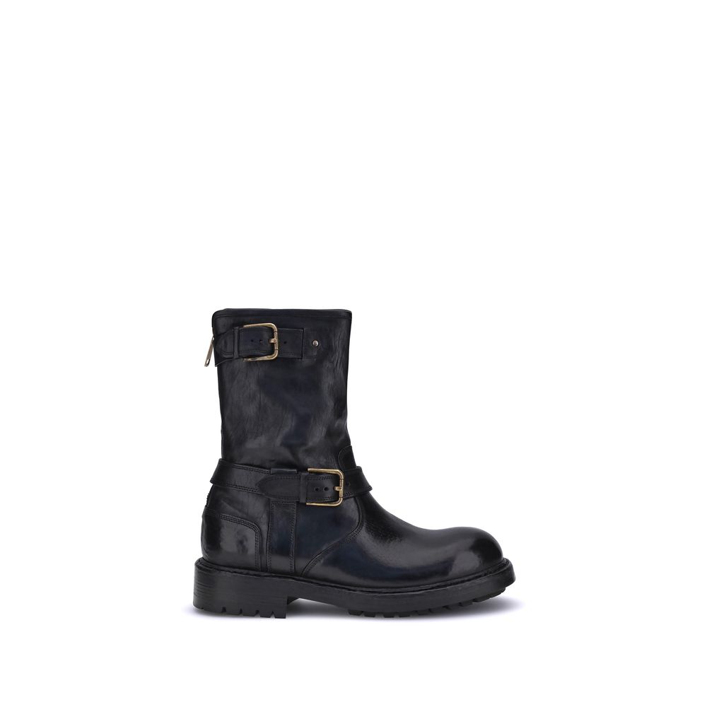 Black Calf Leather Bos Taurus Lace-Up Boots