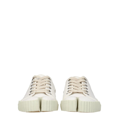 White Fabric Low Top Sneakers