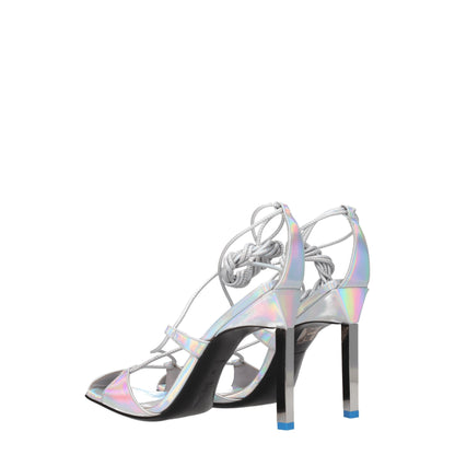 Gray Leather Stiletto Heel Sandals