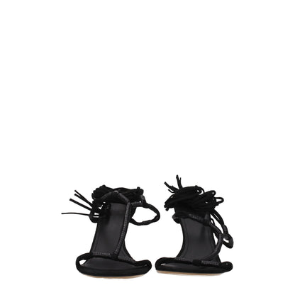 Black Leather Stiletto Heel Sandals