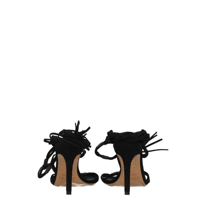 Black Leather Stiletto Heel Sandals