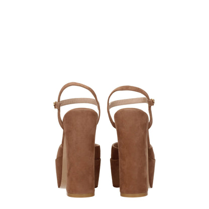 Beige Leather Platform Sandals
