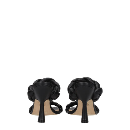 Black Leather Stiletto Heel Sandals