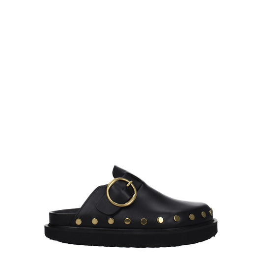 Black Leather Slippers
