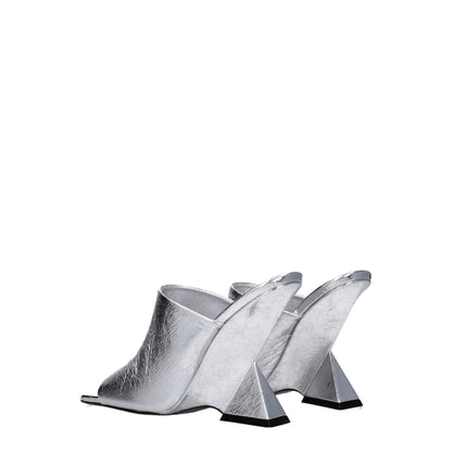 Gray Leather Platform Sandals