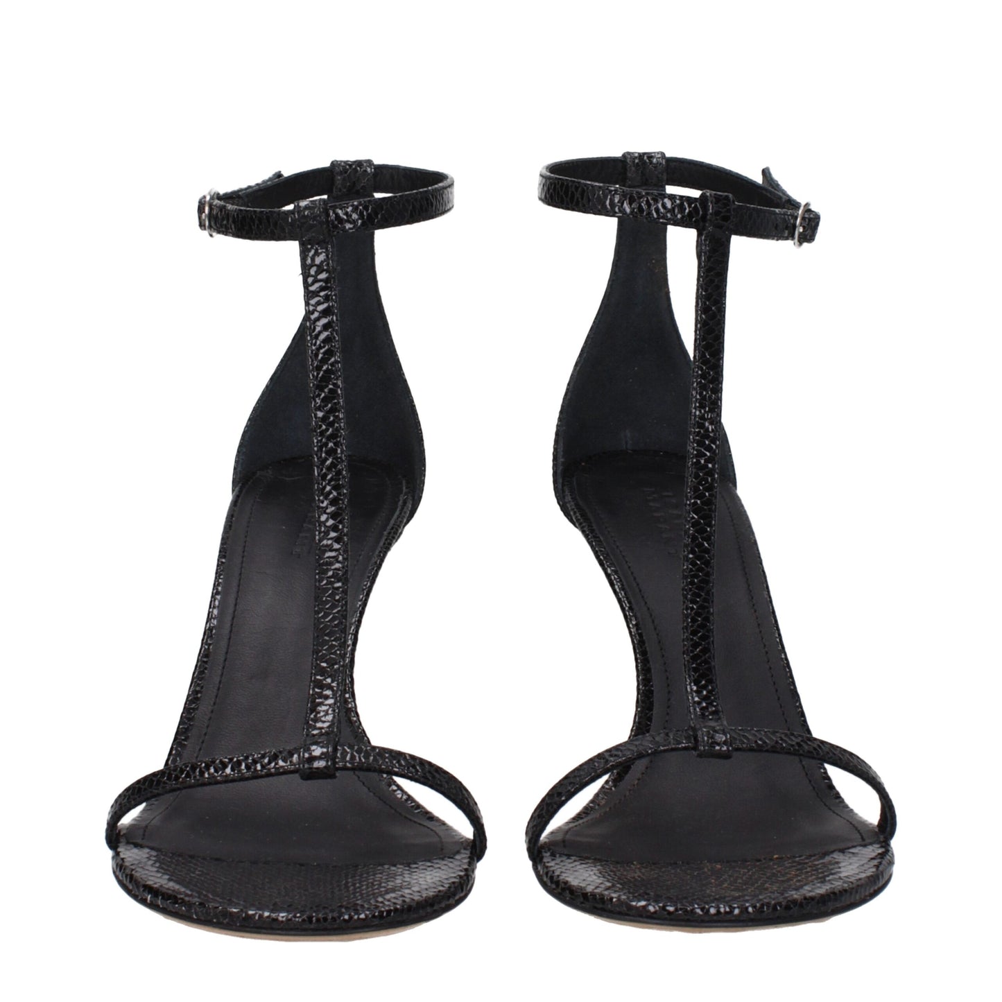 Black Leather Stiletto Heel Sandals