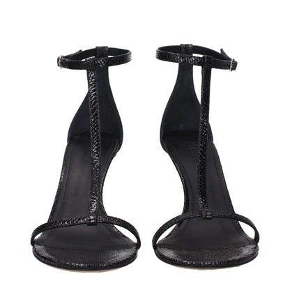 Black Leather Stiletto Heel Sandals