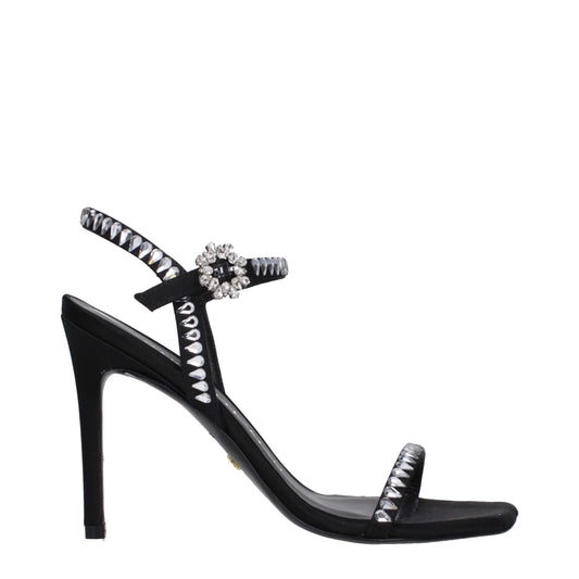 Black Satin Stiletto Heel Sandals