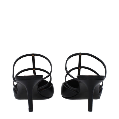Black Leather Flat Sandals