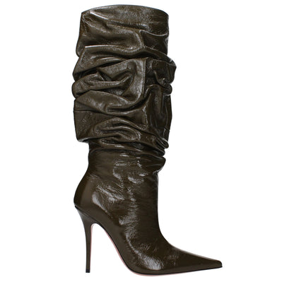 Green Leather High Heel Boots