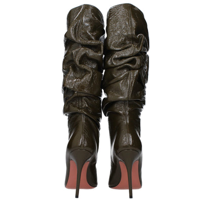 Green Leather High Heel Boots