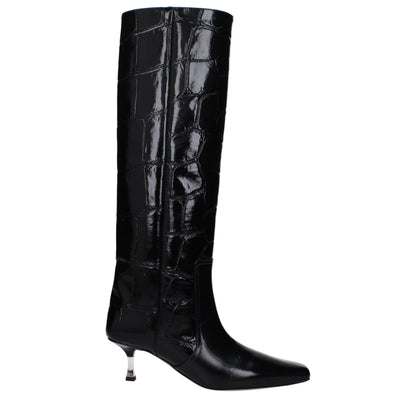 Black Leather High Heel Boots