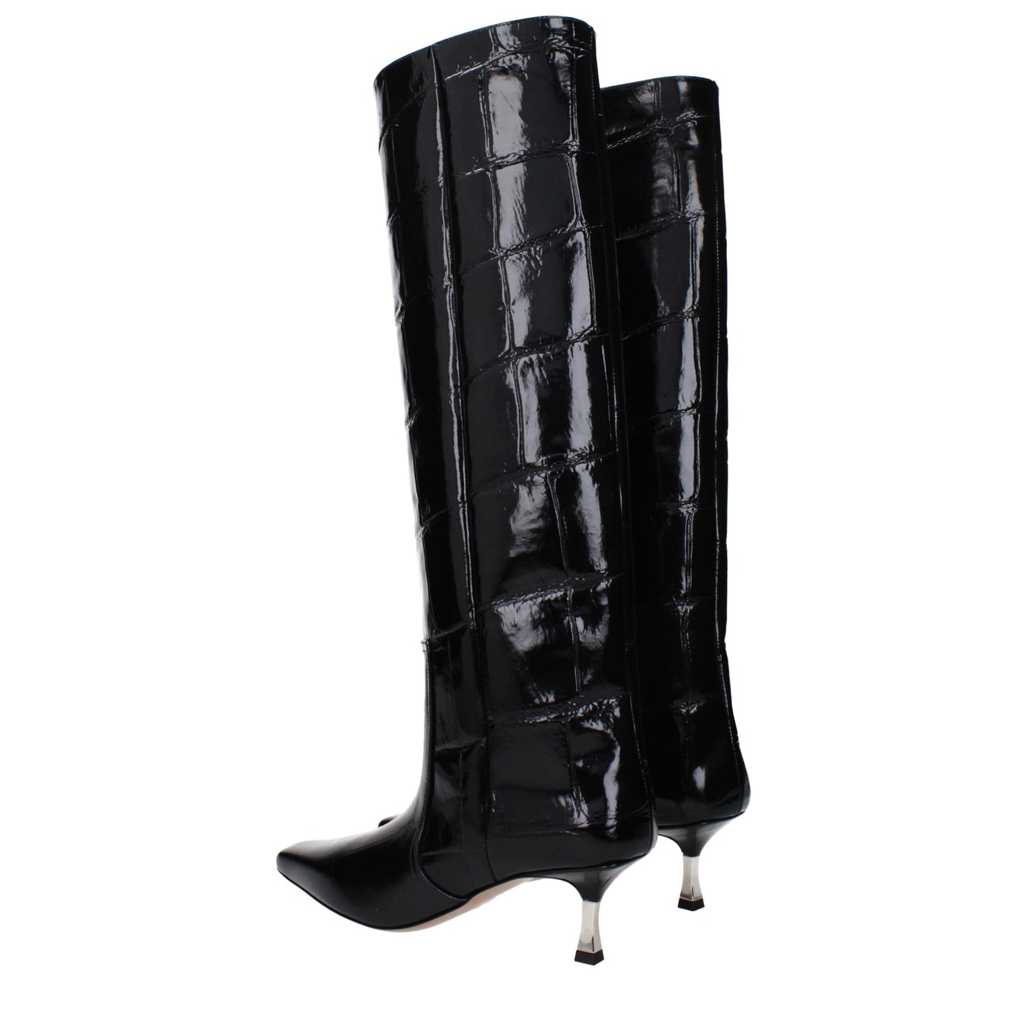 Black Leather High Heel Boots