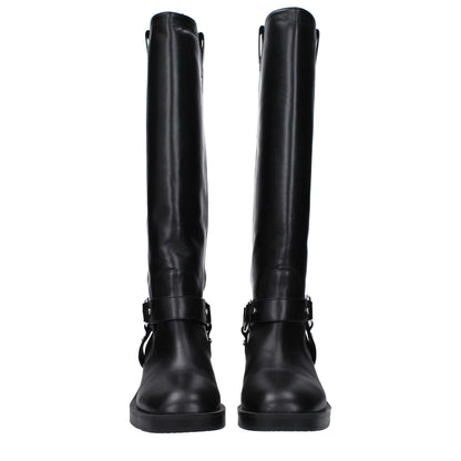 Black Leather High Heel Boots