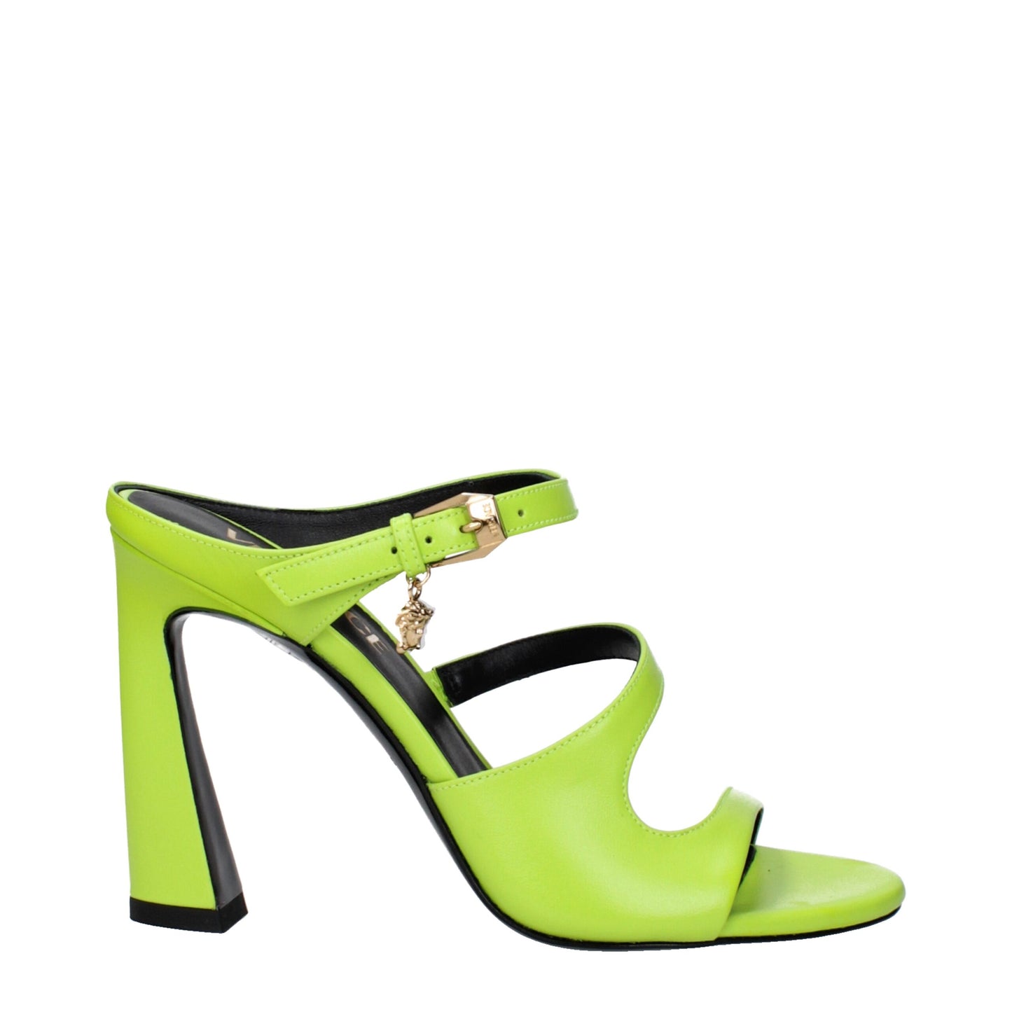 Green Leather Stiletto Heel Sandals