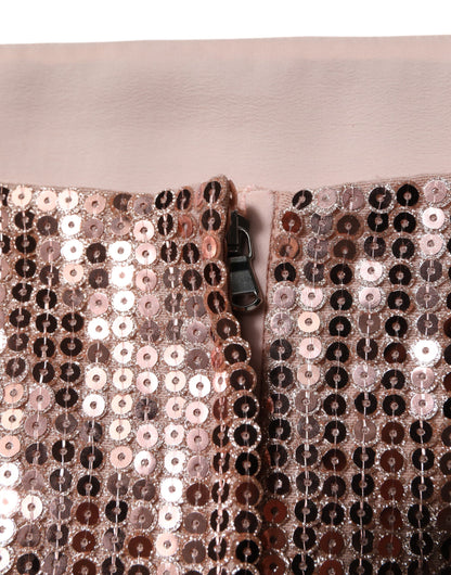 Pink Sequined Nylon Sleeveless Cropped Top