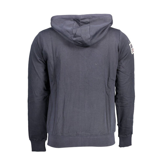 "Blue Cotton Men Sweater with Embroidered Zip and Pockets"